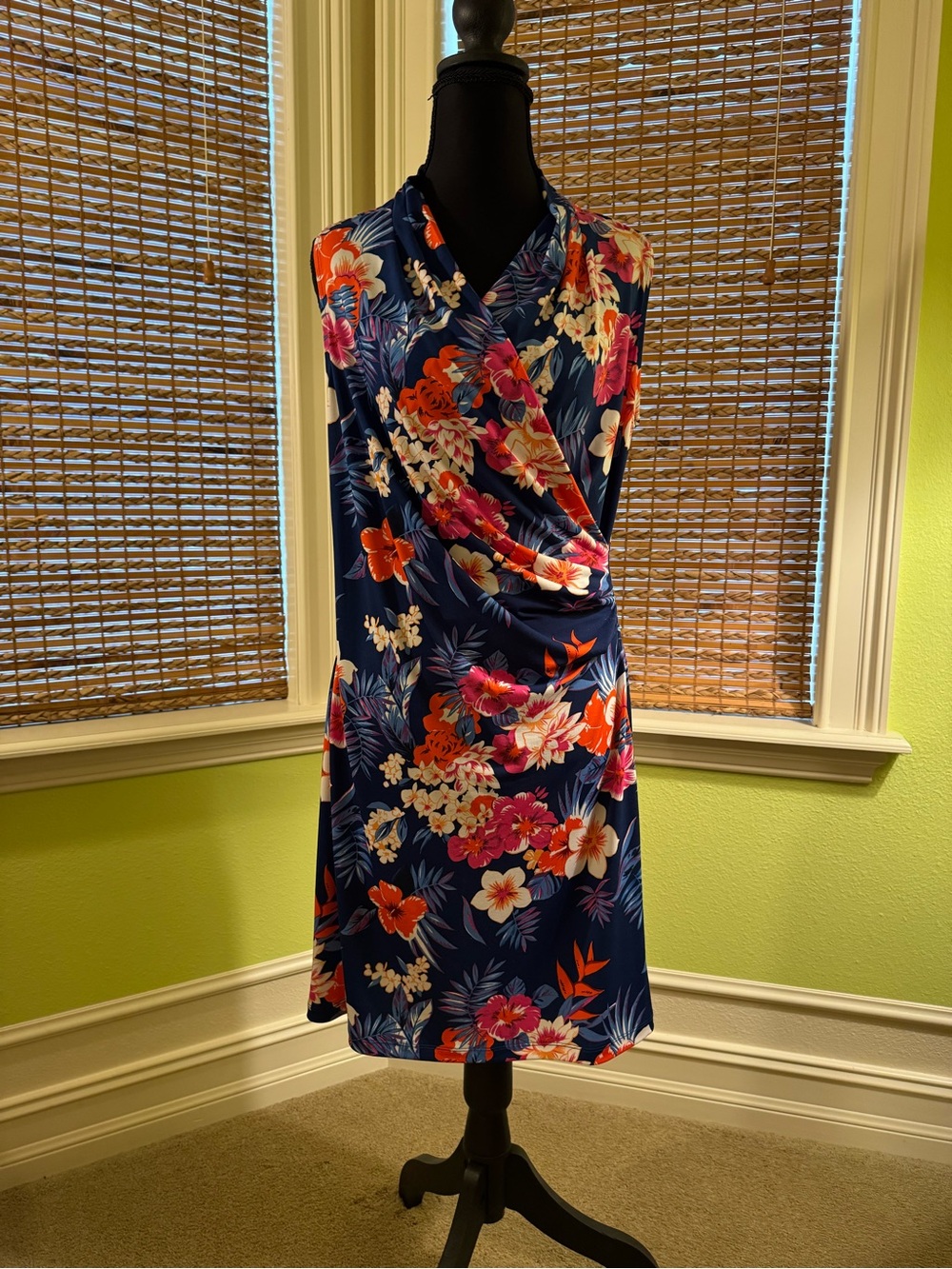 Tommy Bahama Navy Floral Hawaiian Dress with Pink & Orange Blooms